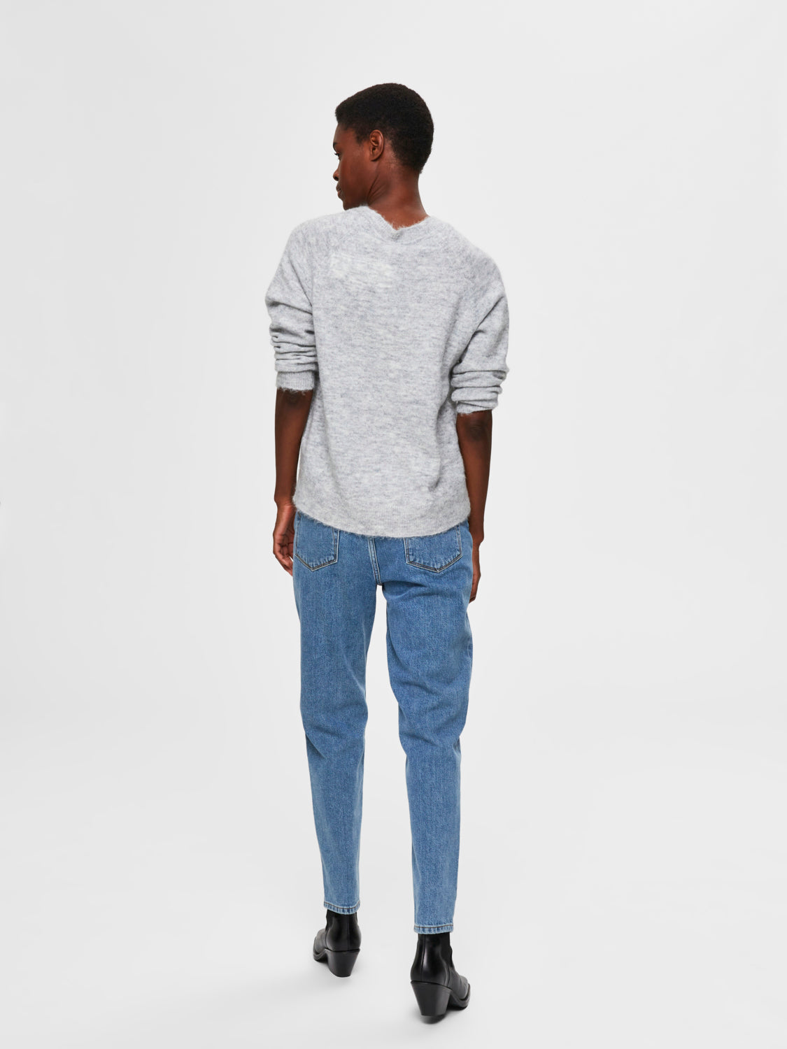 Lulu O-Neck Strikket Genser - Lys Grå Melange